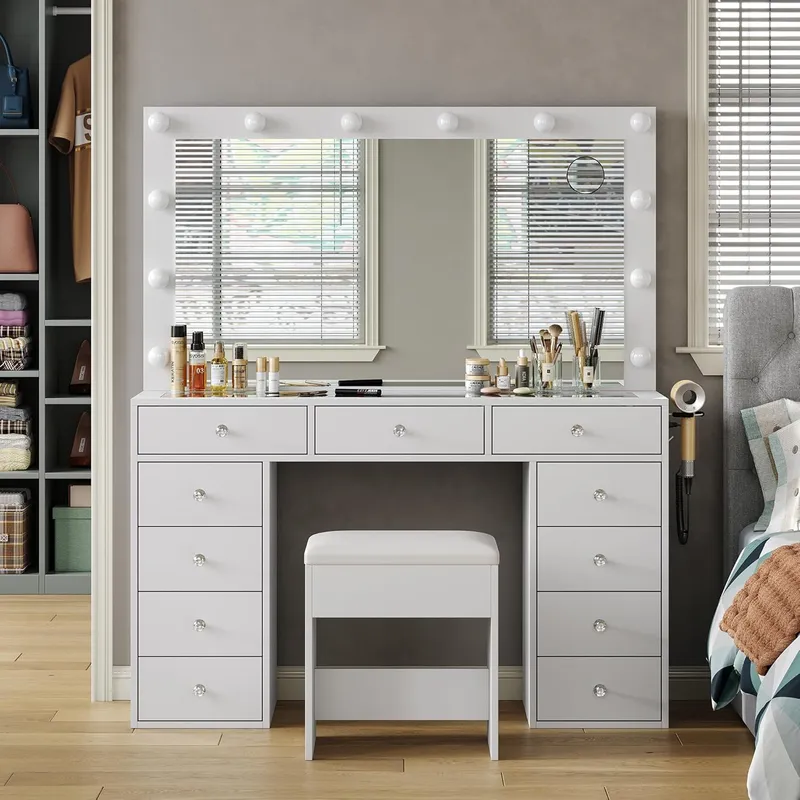 FUSOU Vanity Desk with Power Outlet, White